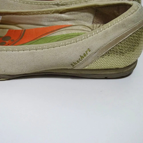 Skechers Beige Suede Ballet Flats Gold Sequins Women Size 8.5 Comfort Round Toe - Picture 5 of 9